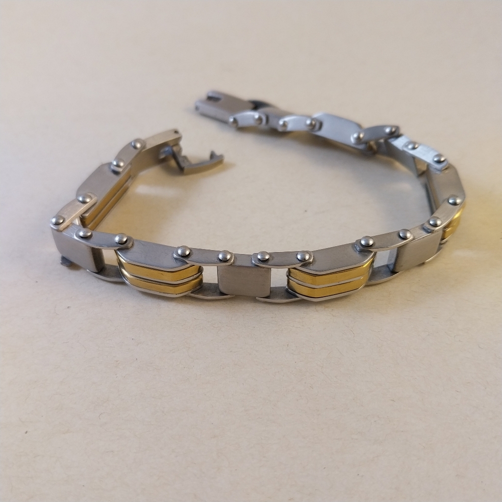 Silver and Gold Tone Steel Bracelet - Picture 10 of 10